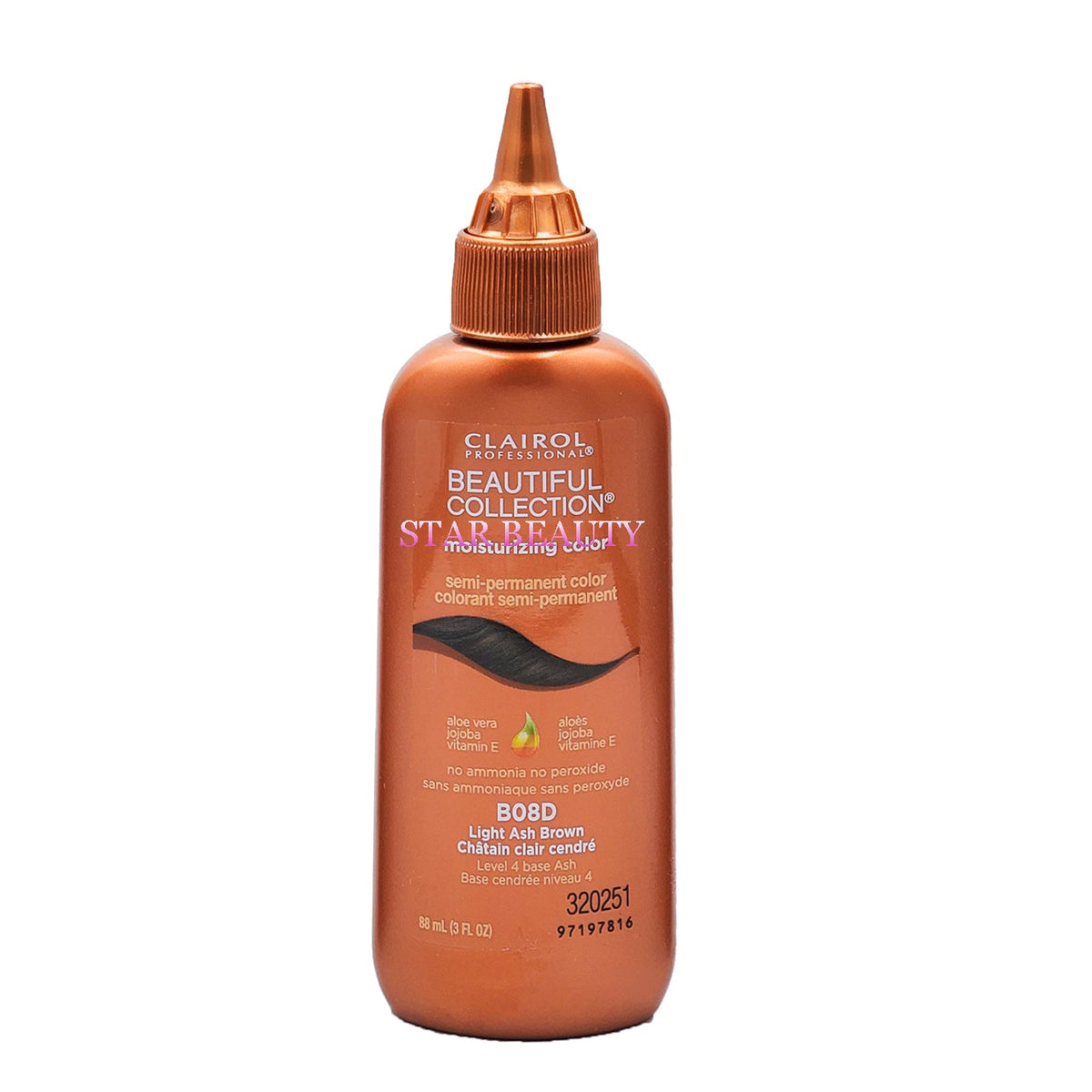 Clairol Beautiful Collection Moisturizing Color — B08D LIGHT ASH BROWN — 3 fl oz (88 ml)