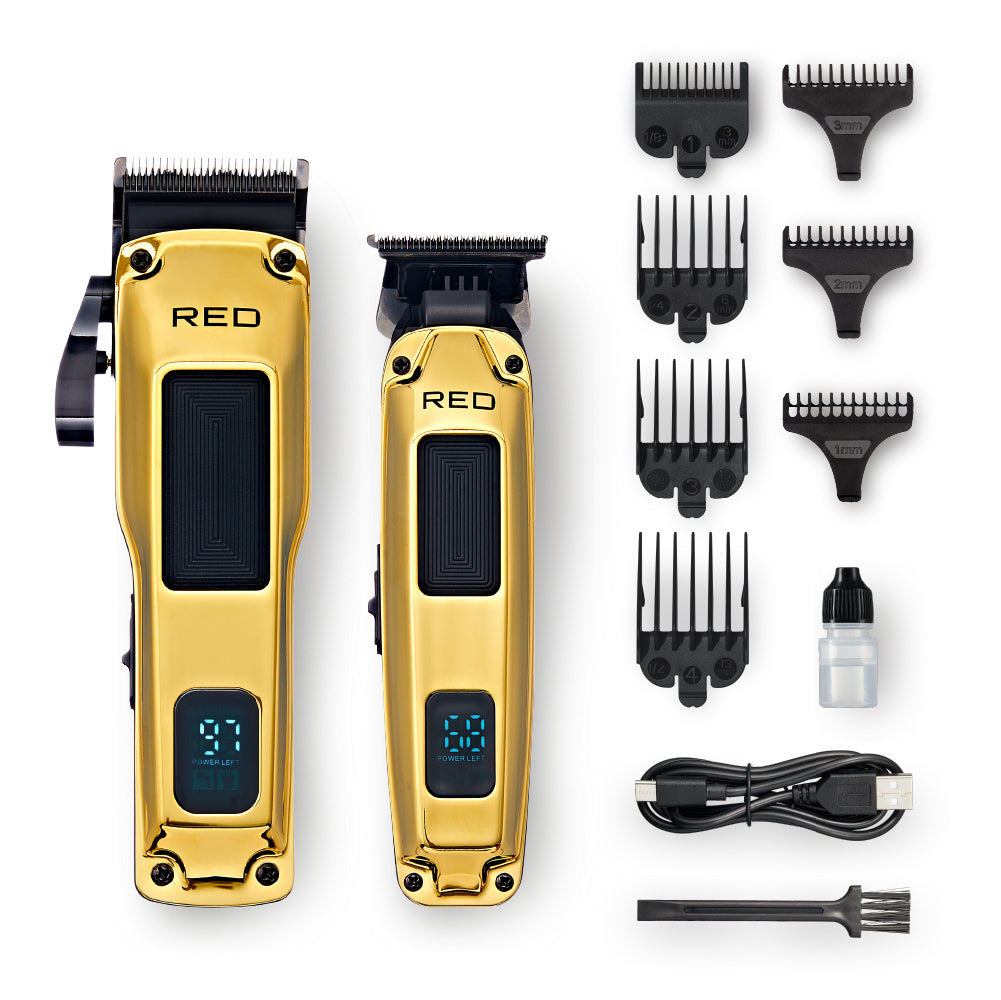 RED Cordless Clipper & Trimmer Combo Set - Professional Fade & Beard Grooming Kit